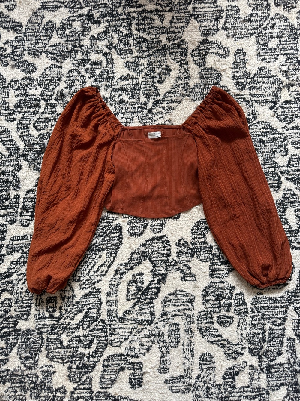 Urban Outfitters Rust Puff-Sleeve Cropped Top